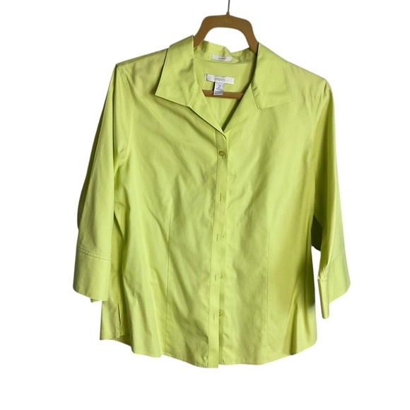 Chico's Bright Lime Button-Down Shirt - Picture 1 of 5